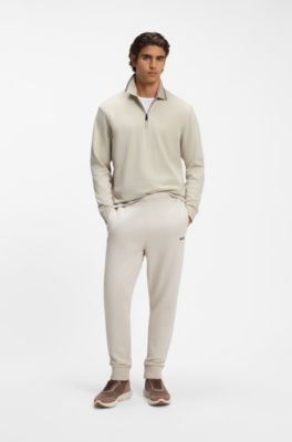 Interlock cotton polo shirt with striped collar, Light Beige