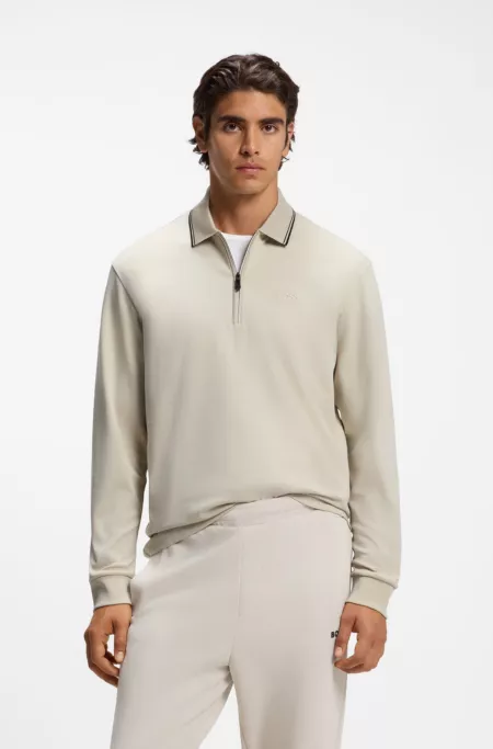 Interlock cotton polo shirt with striped collar