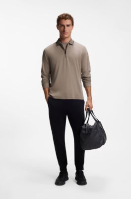 Polo de algod&oacute;n interlock con cuello a rayas, Cal
