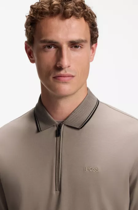 Interlock cotton polo shirt with striped collar