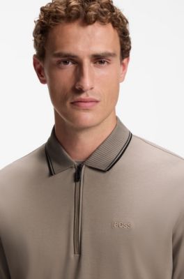 Polo de algod&oacute;n interlock con cuello a rayas, Cal