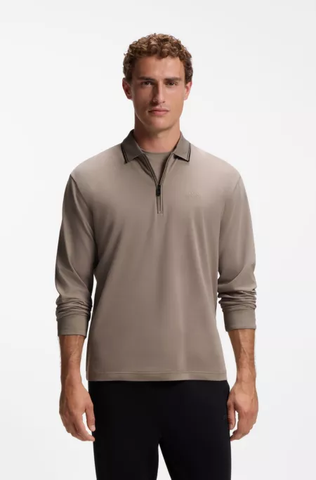 Interlock cotton polo shirt with striped collar