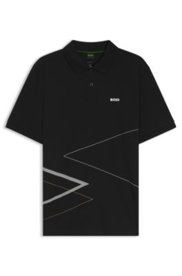 Polo de algod&oacute;n pima con estampado posicionado, Negro