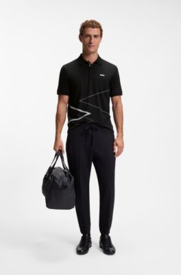 Polo de algod&oacute;n pima con estampado posicionado, Negro