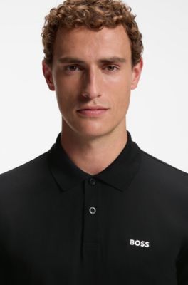 Pima cotton polo shirt with placed print, Black
