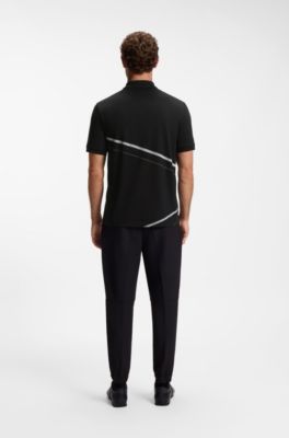 Pima cotton polo shirt with placed print, Black