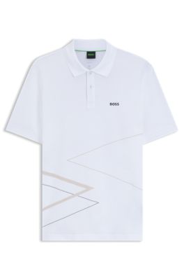 Pima cotton polo shirt with placed print, White