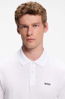 Polo de algod&oacute;n pima con estampado posicionado, Blanco