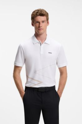 Polo de algod&oacute;n pima con estampado posicionado, Blanco