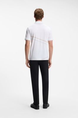 Pima cotton polo shirt with placed print, White