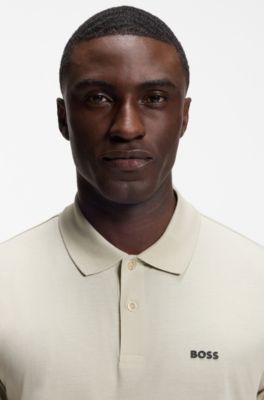 Polo de algod&oacute;n pima con estampado posicionado, Beige claro