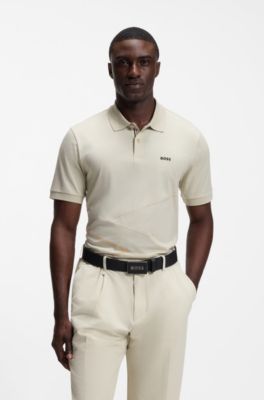 Polo de algod&oacute;n pima con estampado posicionado, Beige claro