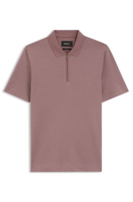 Polo de mezcla de algod&oacute;n y seda con cremallera en el cuello, Marr&oacute;n claro