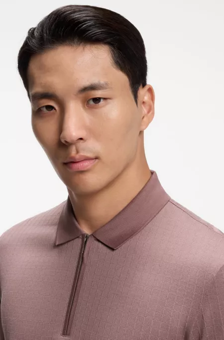 Zipper-neck polo shirt in a cotton-silk blend