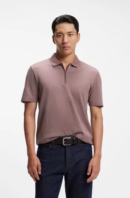 Zipper-neck polo shirt in a cotton-silk blend