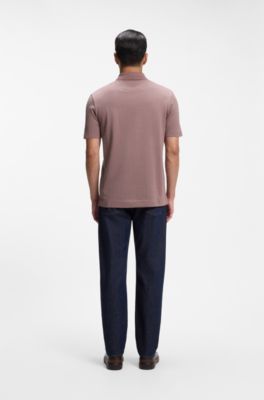 Polo de mezcla de algod&oacute;n y seda con cremallera en el cuello, Marr&oacute;n claro