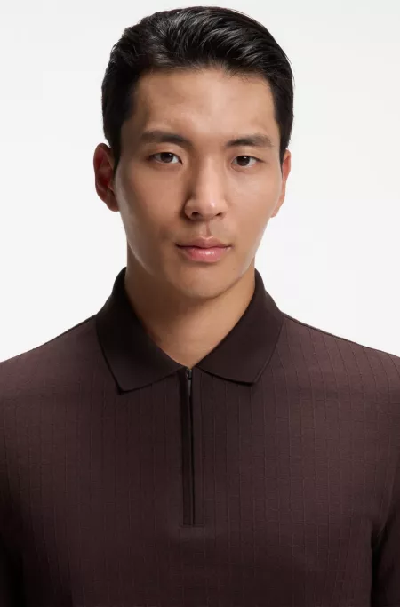 Zipper-neck polo shirt in a cotton-silk blend