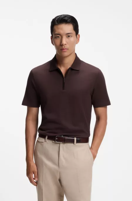 Zipper-neck polo shirt in a cotton-silk blend