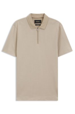 Polo &agrave; encolure zipp&eacute;e en m&eacute;lange de coton et de soie, Beige clair