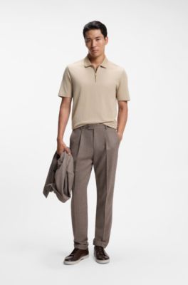 Polo &agrave; encolure zipp&eacute;e en m&eacute;lange de coton et de soie, Beige clair