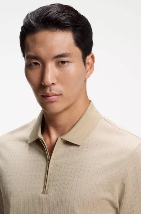 Zipper-neck polo shirt in a cotton-silk blend