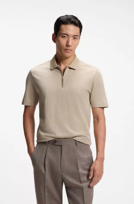 Zipper-neck polo shirt in a cotton-silk blend
