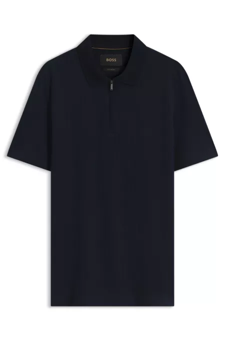 Zipper-neck polo shirt in a cotton-silk blend