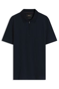 Zipper-neck polo shirt in a cotton-silk blend