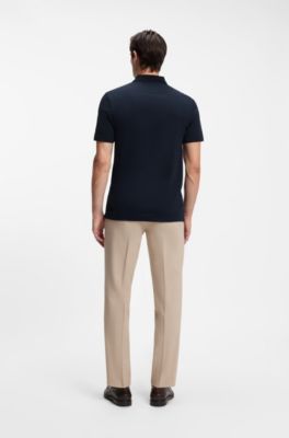 Polo de mezcla de algod&oacute;n y seda con cremallera en el cuello, Azul oscuro