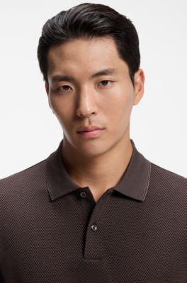Knit polo shirt in two-tone cotton, Light Brown