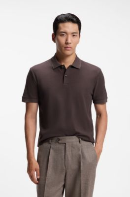 Knit polo shirt in two-tone cotton, Light Brown