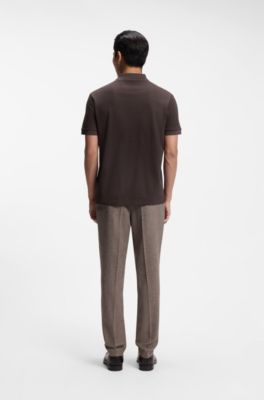 Knit polo shirt in two-tone cotton, Light Brown