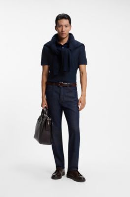 Polo en maille de coton &agrave; deux tons, Bleu fonc&eacute;