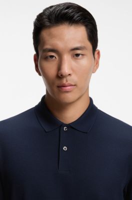 Polo de punto de algod&oacute;n de dos tonos, Azul oscuro