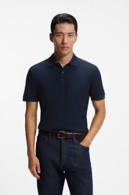 Polo en maille de coton &agrave; deux tons, Bleu fonc&eacute;