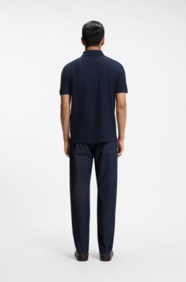 Polo en maille de coton &agrave; deux tons, Bleu fonc&eacute;