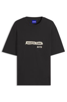 Cotton-jersey T-shirt with graphic print, Black