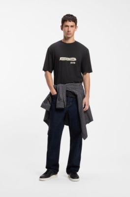 Cotton-jersey T-shirt with graphic print, Black