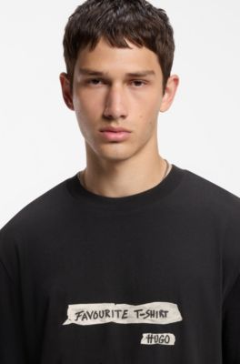 Cotton-jersey T-shirt with graphic print, Black
