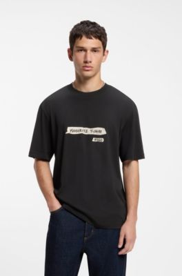 Cotton-jersey T-shirt with graphic print, Black