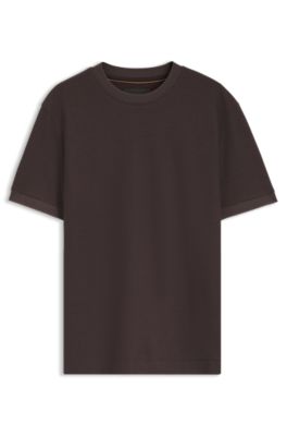 Cotton T-shirt with two-tone piqu&eacute; structure, Light Brown