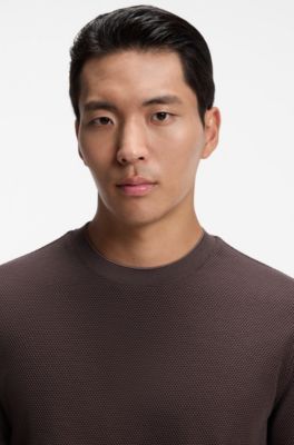 Cotton T-shirt with two-tone piqu&eacute; structure, Light Brown