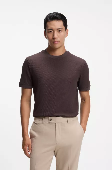 Cotton T-shirt with two-tone piqué structure