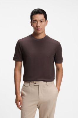 Cotton T-shirt with two-tone piqu&eacute; structure, Light Brown
