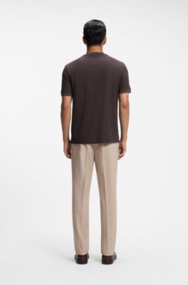 Cotton T-shirt with two-tone piqu&eacute; structure, Light Brown