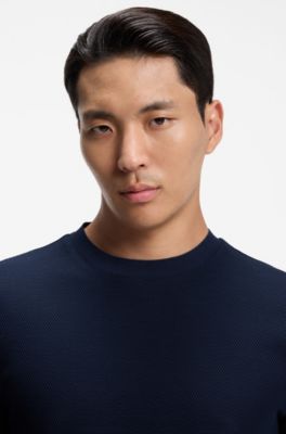 Cotton T-shirt with two-tone piqu&eacute; structure, Dark Blue