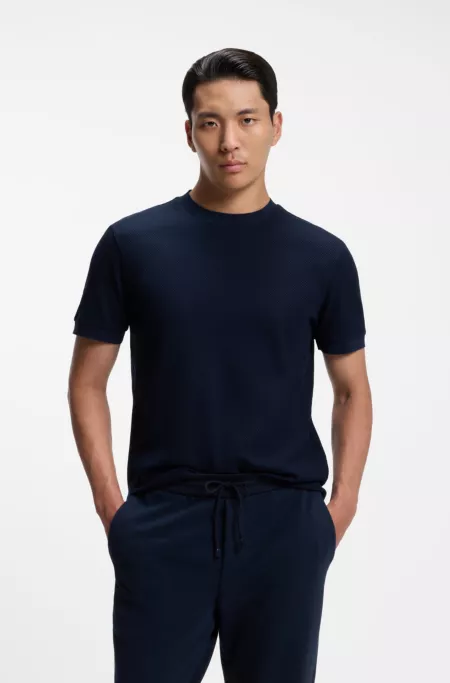 Cotton T-shirt with two-tone piqué structure