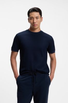 Cotton T-shirt with two-tone piqu&eacute; structure, Dark Blue