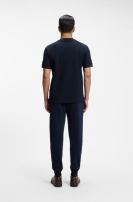 Cotton T-shirt with two-tone piqu&eacute; structure, Dark Blue