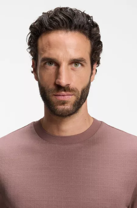 Windowpane-check T-shirt in a cotton-and-silk blend